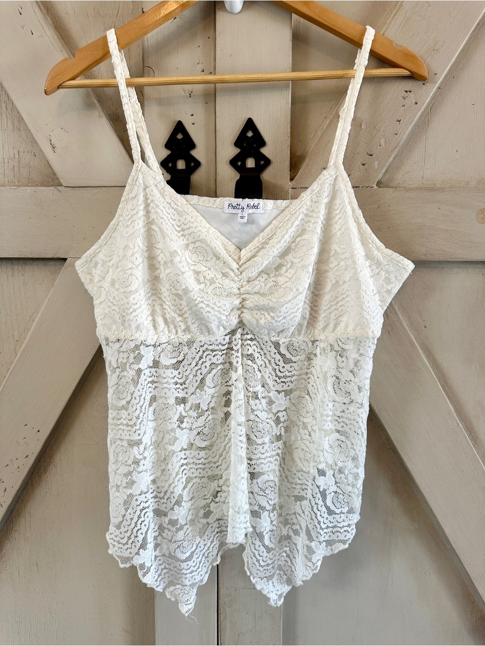 Pretty Rebel Ivory Lace Babydoll Tank Top XL Boho Sleeveless Cami Crochet Lace